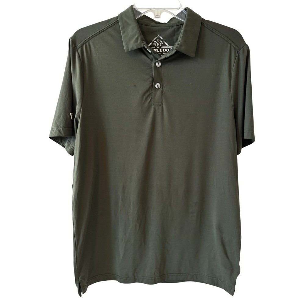 Burlebo Mens Performance Polo Shirt Olive Green Short Sleeve Size Medium Stretch